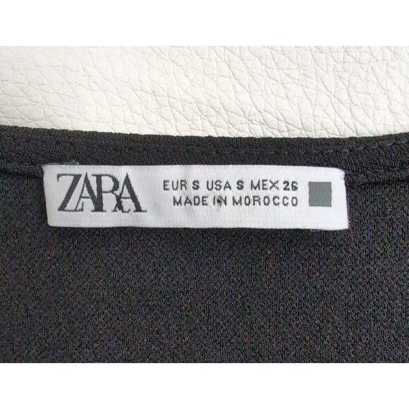 Zara Belted Pullover Dress Womens S Black Short Sleeve Above‎ Knee V-Neck Career - Picture 5 of 8